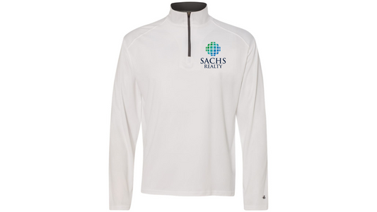 Quarter Zip - Men's Long Sleeve - White - Sachs Realty Imprint Front and Back