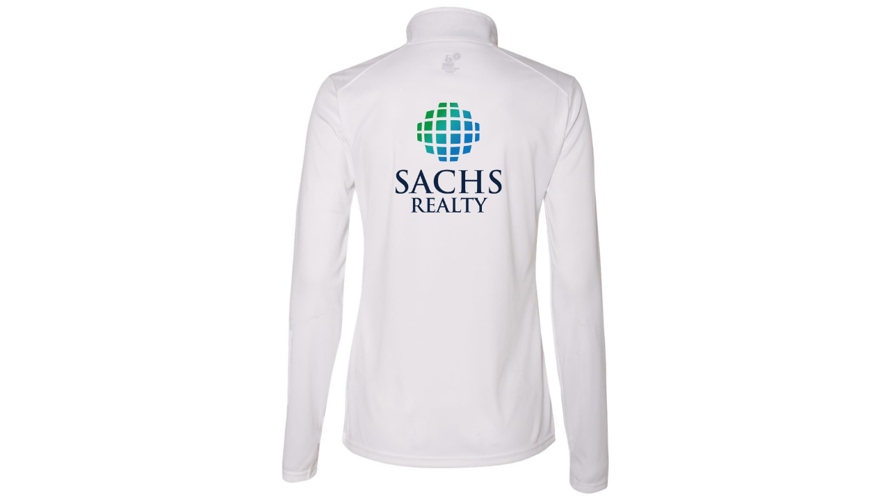 Quarter Zip - Women's Long Sleeve - White - Sachs Realty Imprint Front and Back