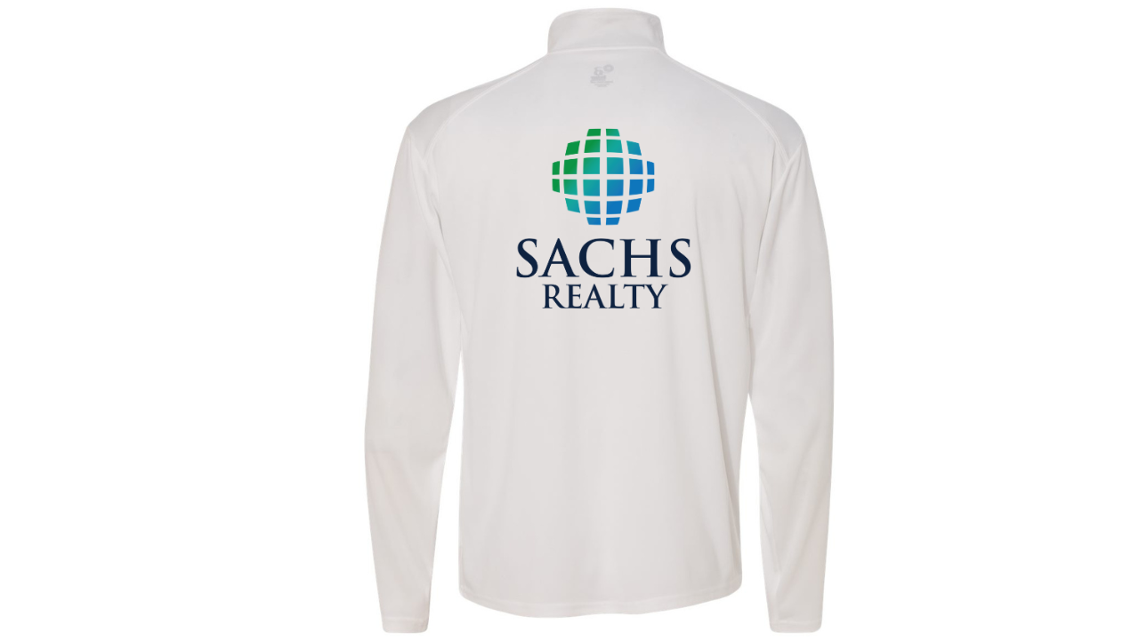 Quarter Zip - Men's Long Sleeve -White - Sachs Realty Imprint Front and Back