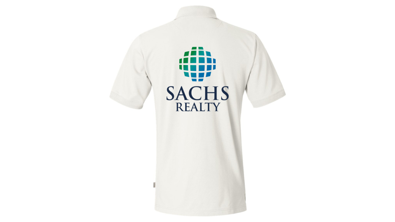 Polo - Men's Short Sleeve - White - Sachs Realty Imprint Front and Back