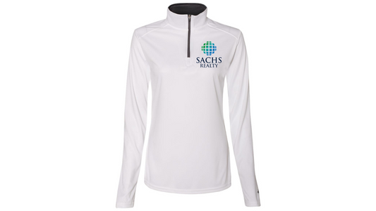 Quarter Zip - Women's Long Sleeve - White - Sachs Realty Imprint Front and Back