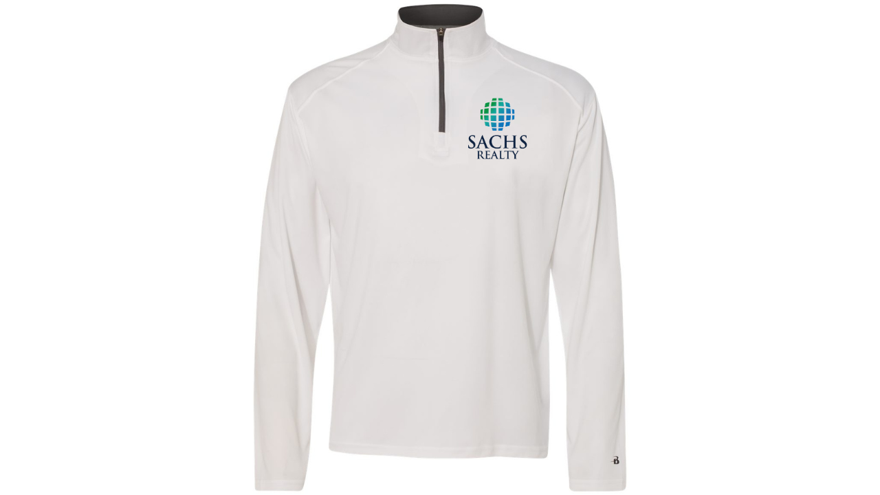 Quarter Zip - Men's Long Sleeve -White - Sachs Realty Imprint Front and Back