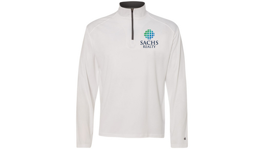 Quarter Zip - Men's Long Sleeve -White - Sachs Realty Imprint Front and Back